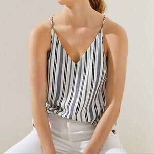 Loft White & Black Striped Strappy Cami